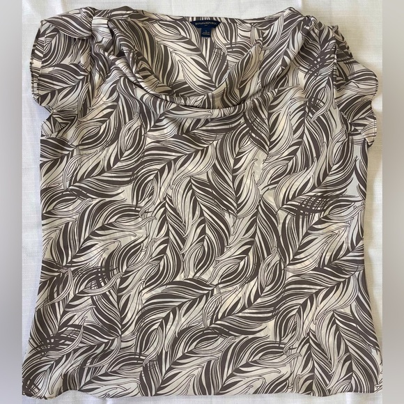 Banana Republic Factory Large shell blouse, Taupe brown leaves. Cowl neckline - Picture 1 of 6